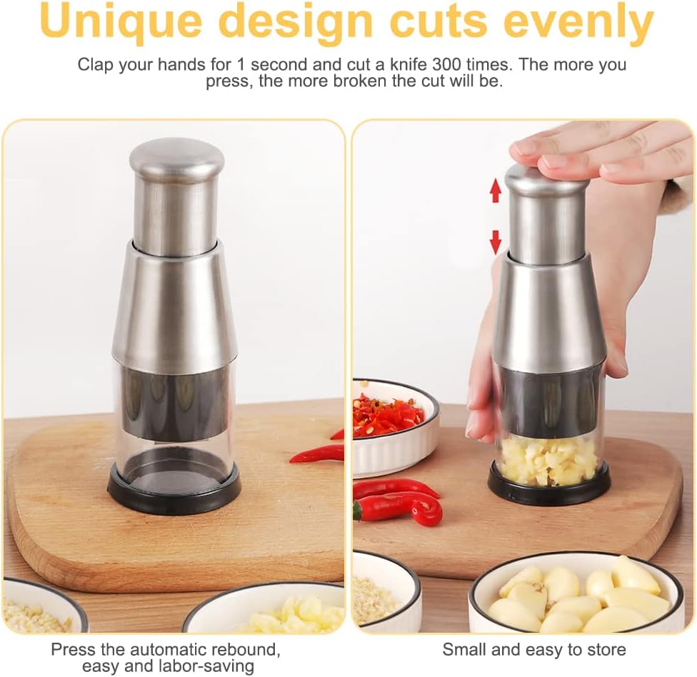 Premium Stainless Steel Garlic Press & Vegetable Chopper – Versatile Manual Kitchen Tool