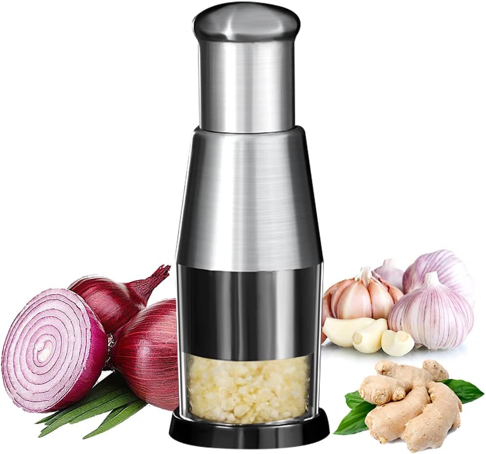 Premium Stainless Steel Garlic Press & Vegetable Chopper – Versatile Manual Kitchen Tool